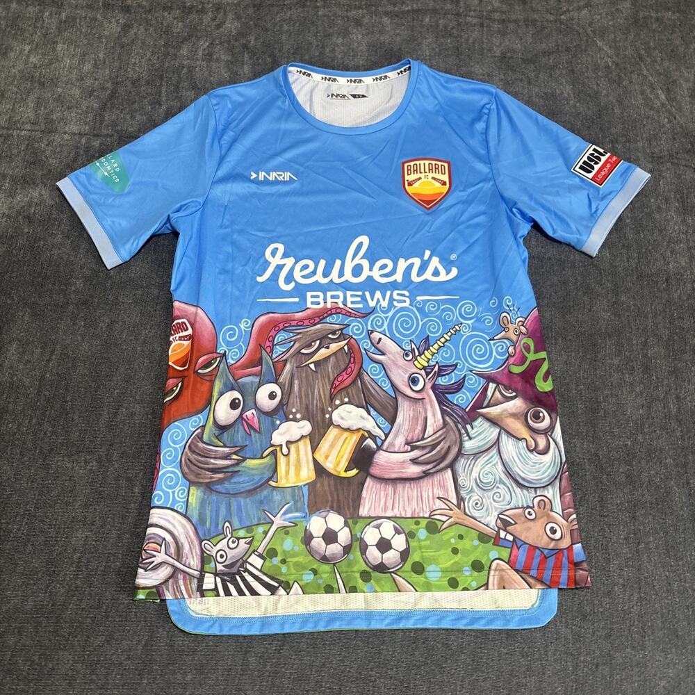 Ballard FC Seattle Inaria Soccer Blue Jersey Mens Size S Reuben's Brews USL2
